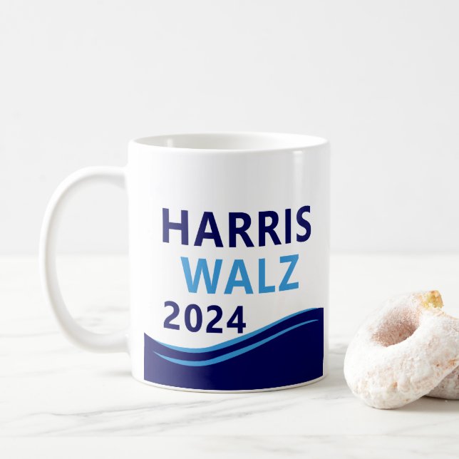 Harris Walz 2024 for President Blue Wave Coffee Mug (With Donut)