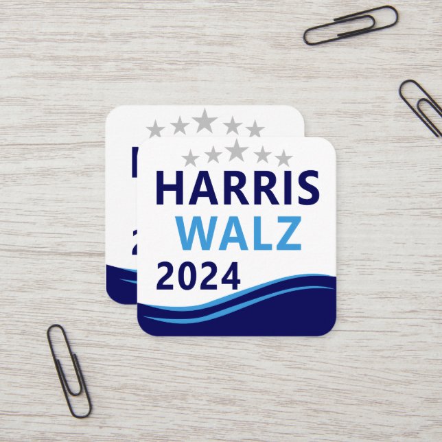 Harris Walz 2024 for President Blue Wave Square Business Card (Front/Back In Situ)