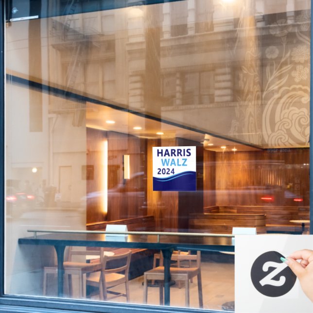 Harris Walz 2024 for President Blue Wave Window Cling (Cafe Window)