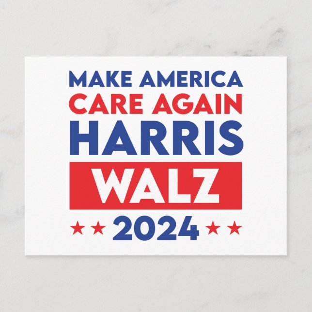 Harris Walz 2024 Make America Care Again Postcard (Front)