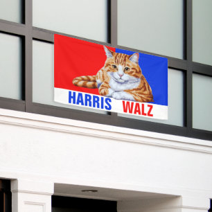 Harris Walz 2024 Obviously Cat Red Blue Banner