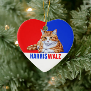 Harris Walz 2024 Obviously Cat Red Blue Ceramic Ornament