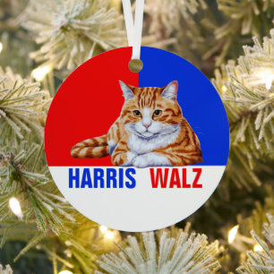 Harris Walz 2024 Obviously Cat Red Blue Metal Ornament
