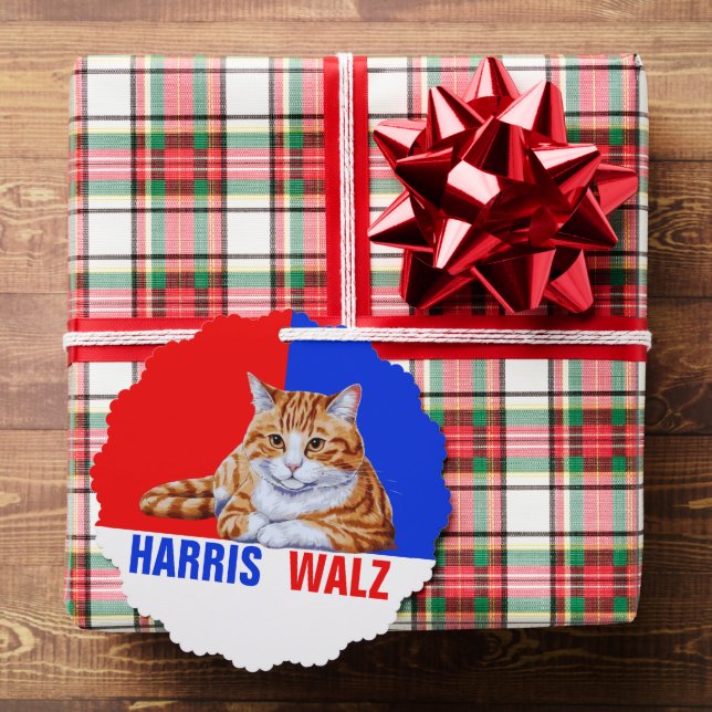 Harris Walz 2024 Obviously Cat Red Blue Ornament Card (Insitu (Gift))