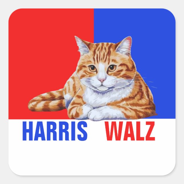 Harris Walz 2024 Obviously Cat Red Blue Square Sticker (Front)