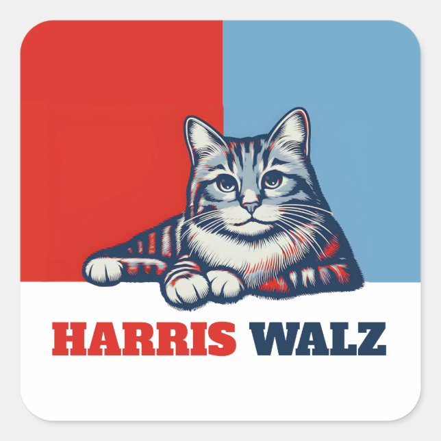 Harris Walz 2024 Obviously Cat Square Sticker (Front)