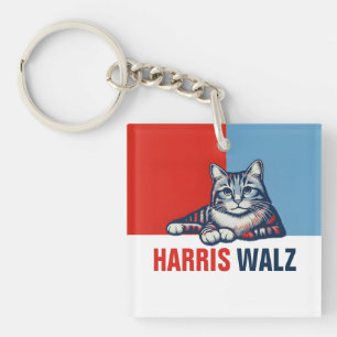 Harris Walz 2024 Obviously Red Blue Cat Keychain