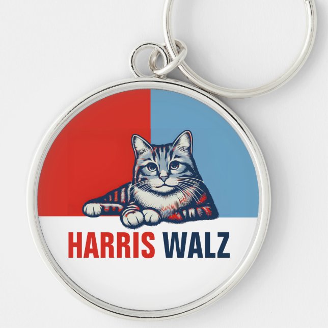 Harris Walz 2024 Obviously Red Blue Cat Keychain (Front)