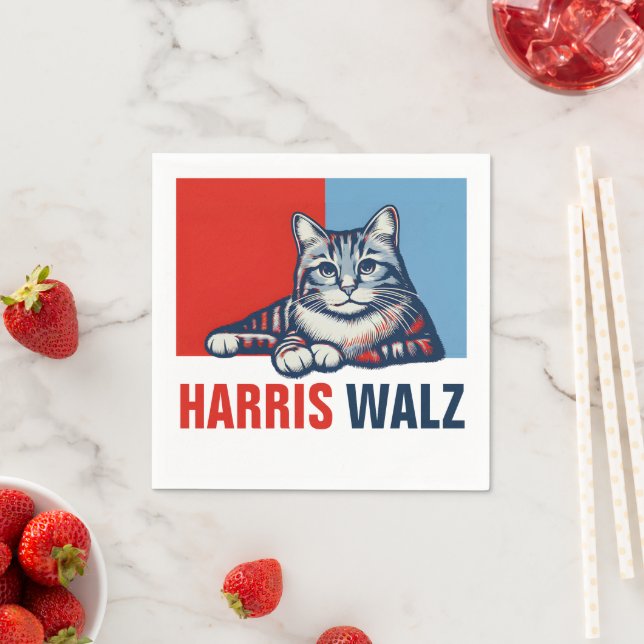 Harris Walz 2024 Obviously Red Blue Cat Napkin (Insitu)