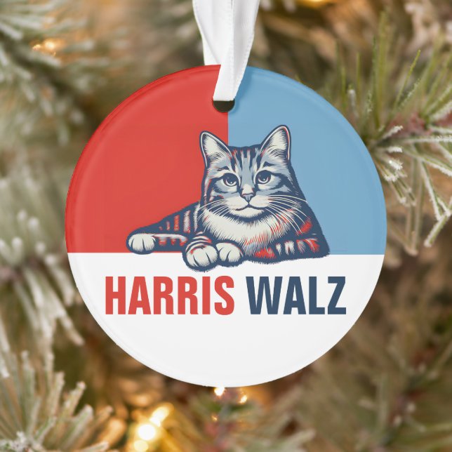 Harris Walz 2024 Obviously Red Blue Cat Ornament (Tree)