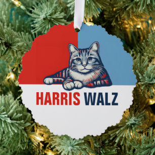 Harris Walz 2024 Obviously Red Blue Cat Ornament Card