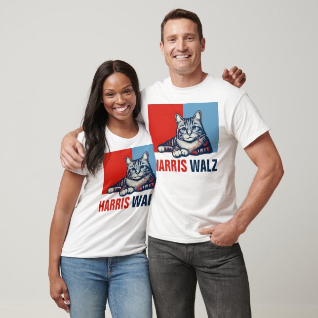 Harris Walz 2024 Obviously Red Blue Cat T-Shirt (Unisex)