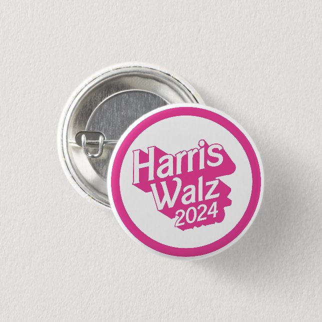 Harris Walz 2024 Pink 1 Inch Round Button (Front & Back)