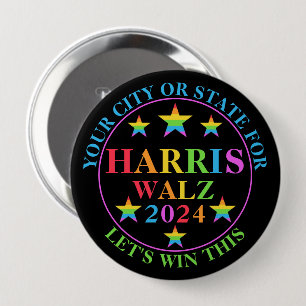 Harris Walz 2024 Pride Custom Election Political 4 Inch Round Button