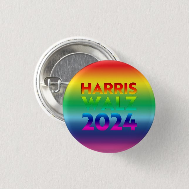 Harris Walz 2024 rainbow gradient lgbtq gay pride 1 Inch Round Button (Front & Back)