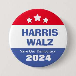 Harris Walz 2024 Save Our Democracy 3 Inch Round Button