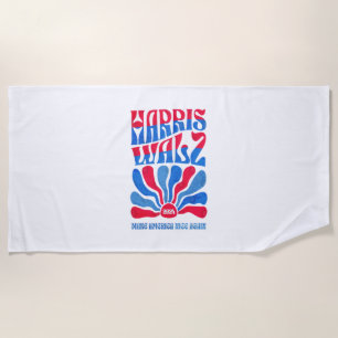 Harris Walz 2024 Vintage Boho Groovy Retro red Blu Beach Towel