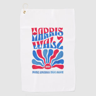 Harris Walz 2024 Vintage Boho Groovy Retro red Blu Golf Towel