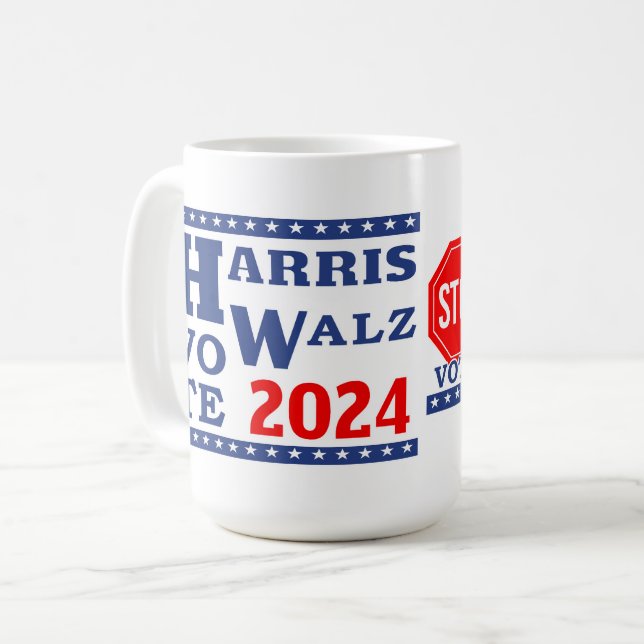 Harris Walz 2024 Vote Democrat Stop Creepy Weird  Coffee Mug (Front Left)