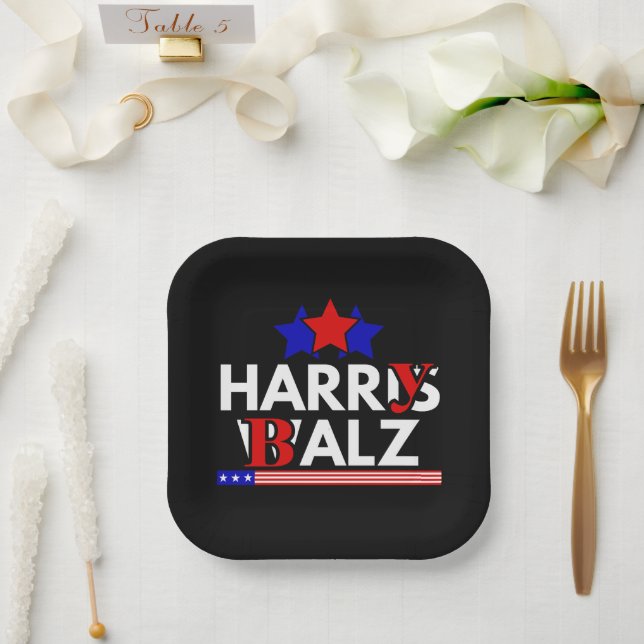 Harris Walz 24 Harry Balz 2024 Meme Democratics Paper Plate (Wedding)