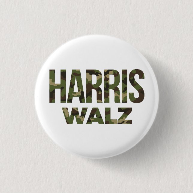 Harris Walz Camouflage 2024 1 Inch Round Button (Front)