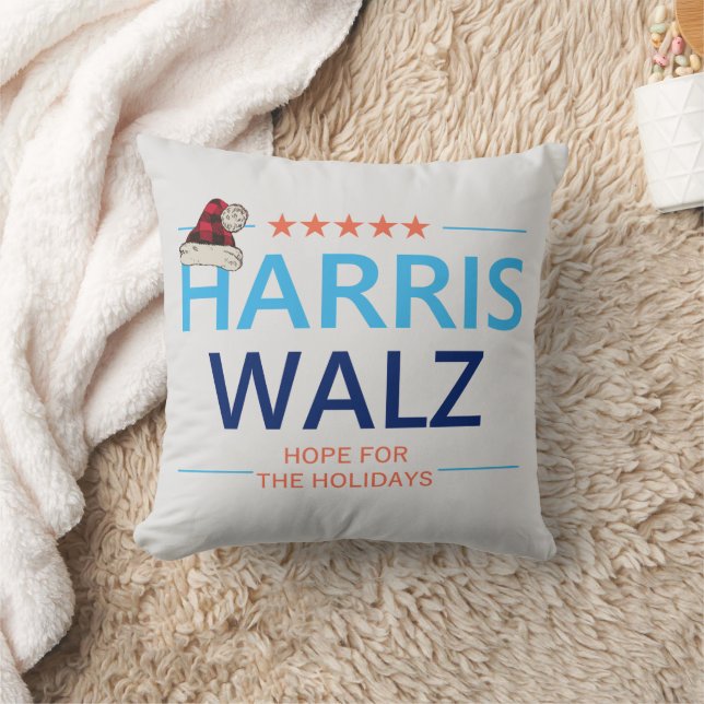 Harris Walz Christmas Hope for the Holidays Kamala Throw Pillow (Blanket)