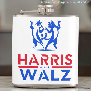 Harris Walz, Dancing Cats, Custom QR Code, Hashtag Hip Flask