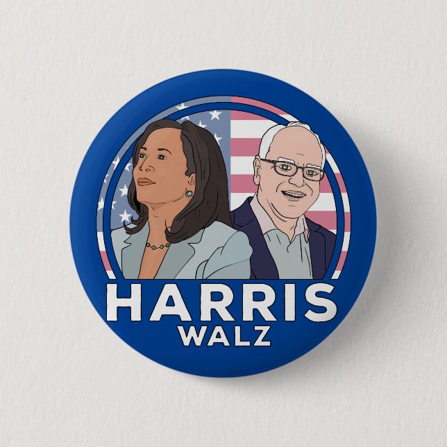 Harris Walz Election 2 Inch Round Button (Front)