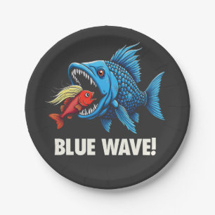 Harris Walz Election Blue Waves Democrat Fish Paper Plate