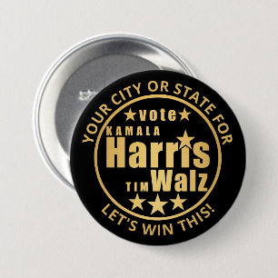 Harris Walz Gold Personalized Election Political 3 Inch Round Button