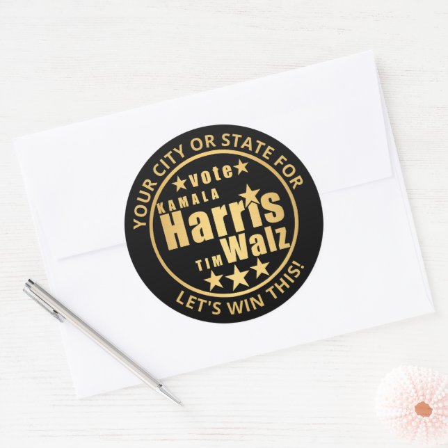 Harris Walz Gold Personalized Political Election Classic Round Sticker (Envelope)