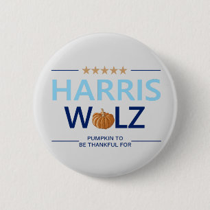 Harris Walz Halloween Pumpkin to be Thankful For 2 Inch Round Button