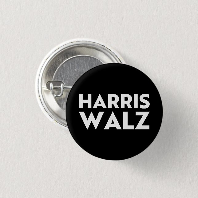 Harris Walz modern bold typography white and black 1 Inch Round Button (Front & Back)