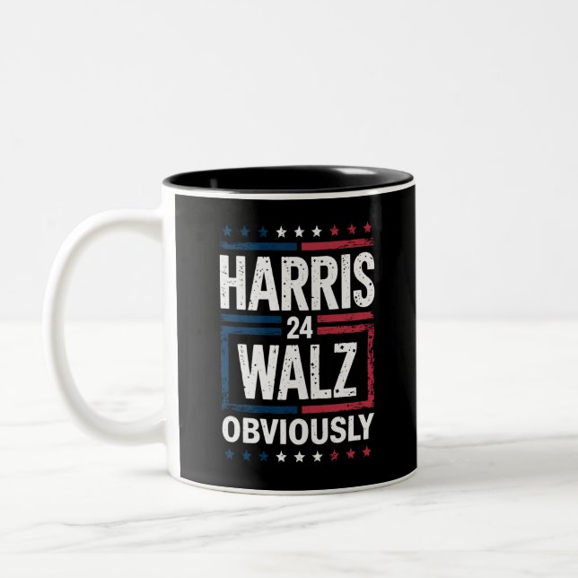 Harris Walz Obviously Harris Waltz 2024 Election Two-Tone Coffee Mug (Left)