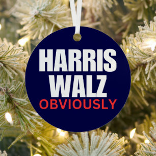 Harris Walz OBVIOUSLY   Harris Walz 2024 Obviously Metal Ornament