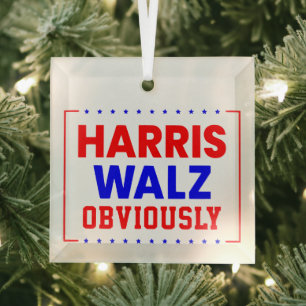 Harris Walz Obviously Kamala Harris for President Glass Ornament
