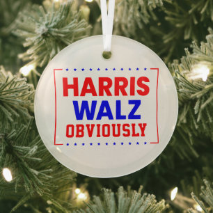 Harris Walz Obviously Kamala Harris for President Glass Ornament
