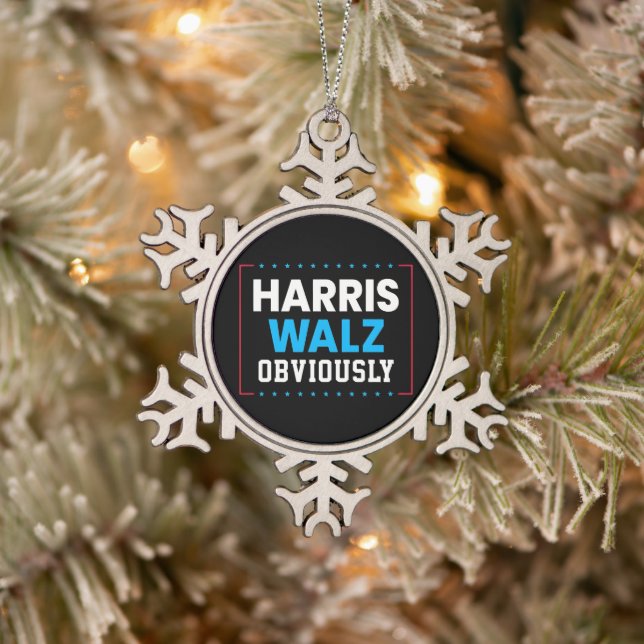 Harris Walz Obviously Snowflake Pewter Christmas Ornament (Tree)