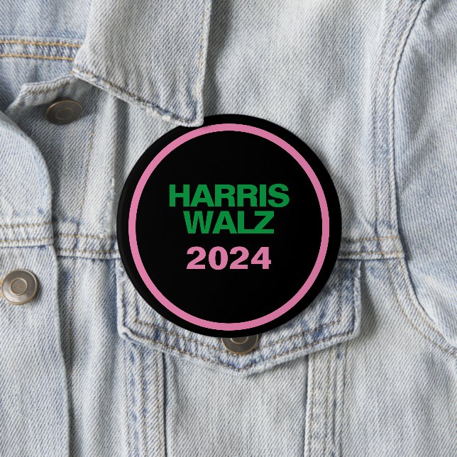 HARRIS WALZ Pink Green Black Large Round 4 Inch Round Button (In Situ)