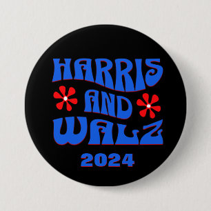 Harris & Walz Retro Flowers Black 3 Inch Round Button