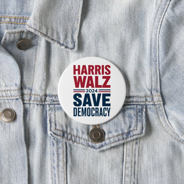 Harris Walz Save Democracy 3 Inch Round Button (In Situ)