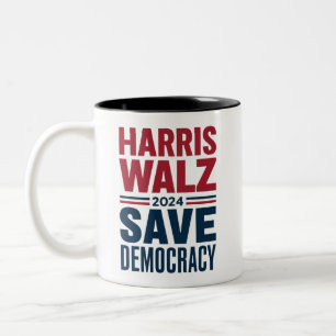 Harris Walz Save Democracy Two-Tone Coffee Mug