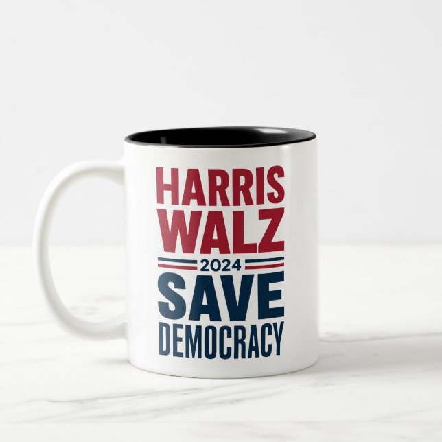 Harris Walz Save Democracy Two-Tone Coffee Mug (Left)
