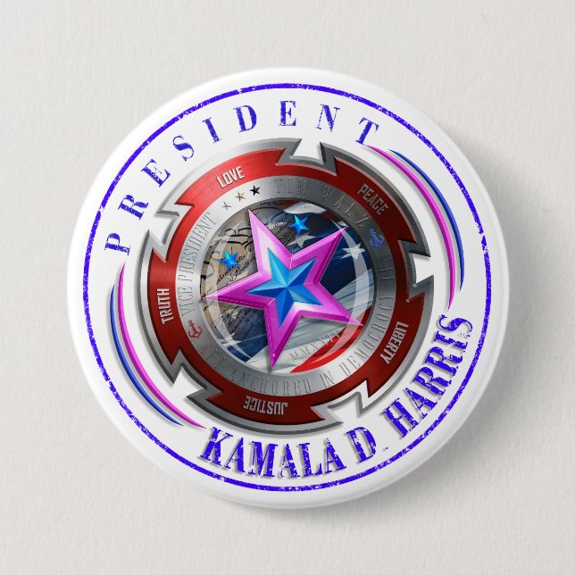 Harris-Walz Stamp Shield Button (Front)