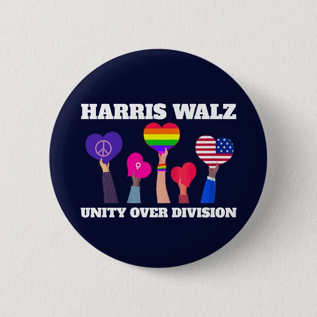 Harris Walz Unity Over Division LGBTQ Dark Blue 2 Inch Round Button (Front)