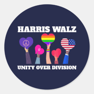 Harris Walz Unity Over Division LGBTQ Dark Blue Classic Round Sticker
