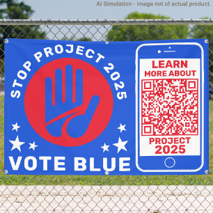 Harris Walz Vote Blue 'Stop Project 2025!' QR Code Banner