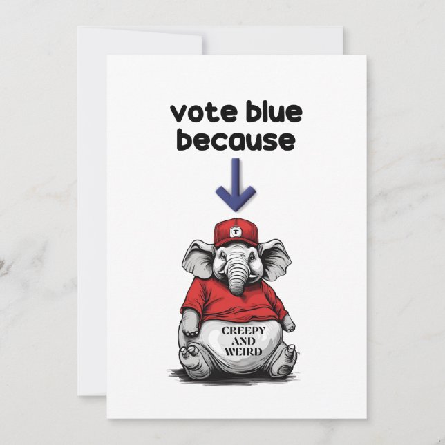Harris/Walz, vote blue, weird elephant, elections Invitation (Front)