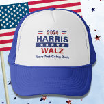 Harris Walz We're Not Going Back Trucker Hat<br><div class="desc">Stand out with this trucker hat supporting the Harris/ Walz campaign ticket. Features stylized red,  white and blue  stylized lettering in bold  eye-catching pattern. Text caption "We're Not Going Back" is editable.</div>