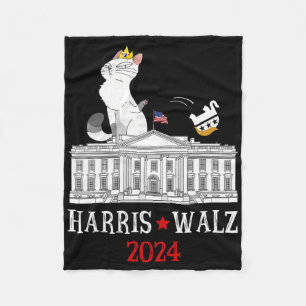 Harris Won 2024 President Election Funny Cat Ladie Fleece Blanket